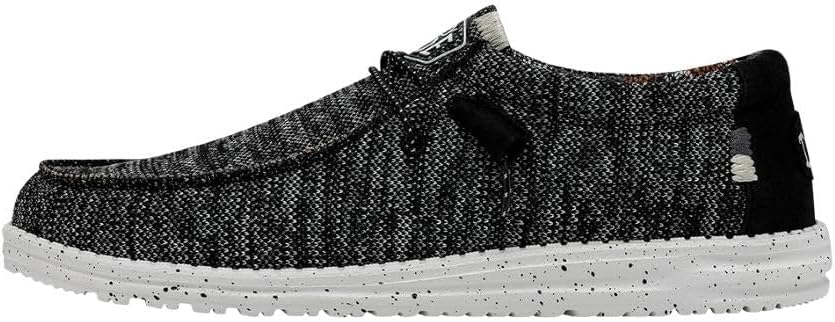 HEYDUDE Men's Wally Sox Stitch Men Slip On Loafer, Black White Size 9 | Lightweight Woven Stretch Shoe with Elastic Laces