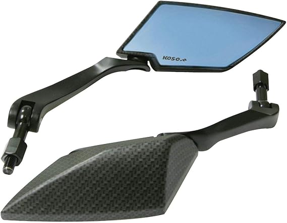 Koso TT Style Carbon Look Mirrors (Matte Black Stem / M10 / Blue Lens)