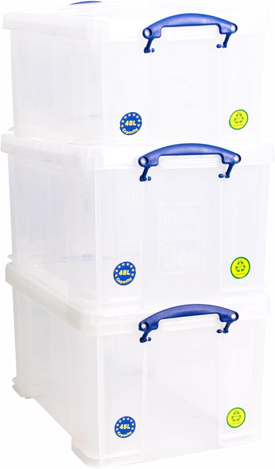 Really Useful Box Plastic Storage 48 Litre Clear (Pack Of 3)