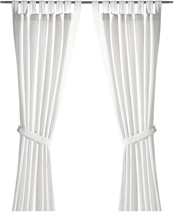 Ikea LENDA Pair of curtains with tie-backs, white (bleached) 2 Panels, 55" x 98"