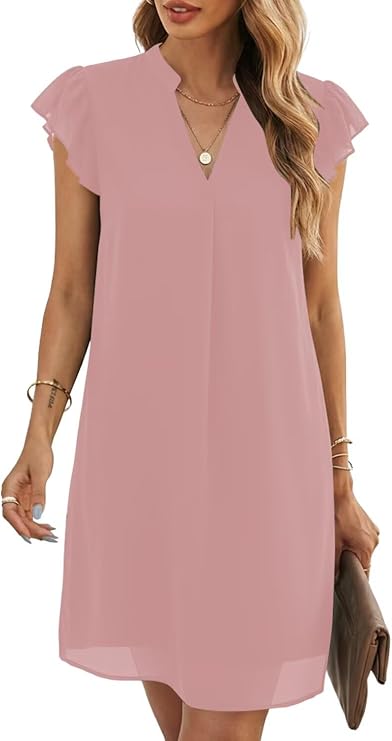 Wkior Womens Summer Chiffon Sleeveless Mini Dresses