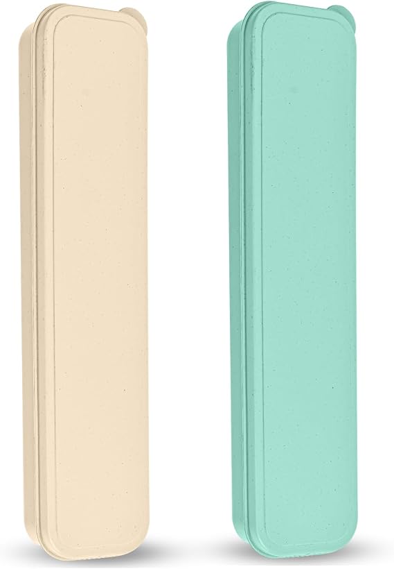 Travel Cutlery Case Portable Utensil Holder Large Travel Silverware Case Flatware Storage Box Camping Utensils Cutlery Cases for Fork Spoon Chopsticks Lunch Box, 9.6 x 2.1 inches (Beige, Green)