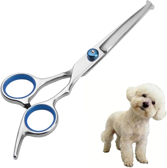 Dog Grooming Scissors with Safety Round Tip, Pet Cat Hair Cutting Trimming Grooming Shears, Stainless Steel Pets Grooming Dog Cat Hair Cutting Trimming Scissors for Pets (Silvery, 1 Pcs)
