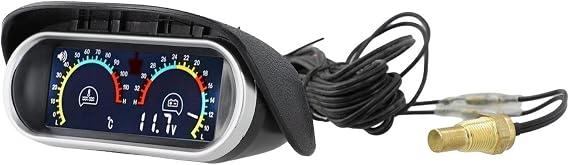 DAZZLEEX 2 in 1 Car Water Temperature Gauge and Voltmeter Digital LCD Display with 10mm Sensor for DC 9V-36V Vehicle Dashboard Monitoring Black