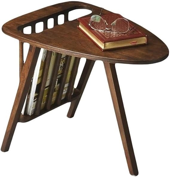 Allora Mid-Century Triangular Mango Wood Magazine Table, Dark Brown Distressed Finish, 15" W x 22" D x 18" H, Compact Elegant Design for Living Room or Office Use