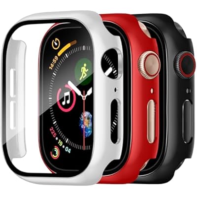 Charlam 3 Pack Case Compatible with Apple Watch Case 44mm iWatch SE SE2 SE3 Series 6 5 4 with Screen Protector, Guard Thin Bumper Full Coverage Hard Cover Defense Edge for Women Men, Black White Red