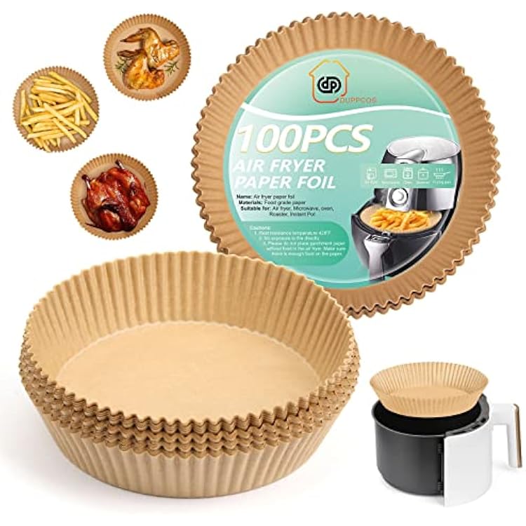 Air Fryer Disposable Liners, 100PCS 6.3IN DUPPCOS Non-Stick Disposable Parchment Paper Liner, Baking Round Sheet, Oil-Proof Water-Proof, Hundred Percent Food Grade Parchment for Baking Roasting