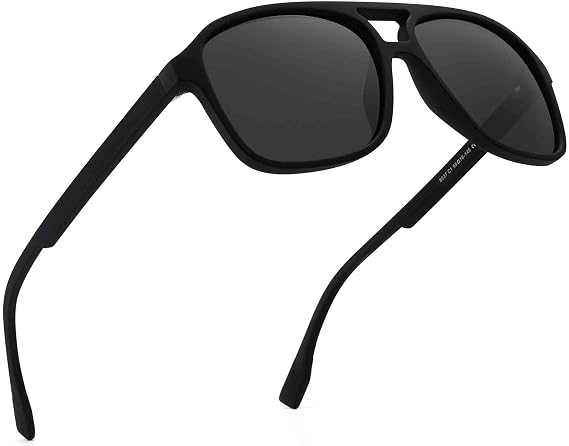 JIM HALO Polarized Aviator Sunglasses Men Women Vintage Square Glasses | UV400 Driving Sun Glasses Matte Black Frame Polarized Grey Lens