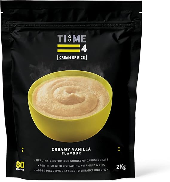 Time 4 Cream of Rice 2kg 80 Servings - Gluten Free Carbohydrate Source + Vitamins, Minerals & Digestive Enzymes - Vegan Friendly Rice Cream – Porridge Alternative (Creamy Vanilla)
