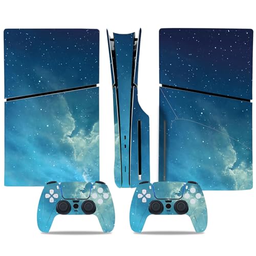 Skin Sticker for PS5 Slim Disc Edition, Protective Cover Wrap Vinyl Decal for Game Console and Wireless Controller Blue
