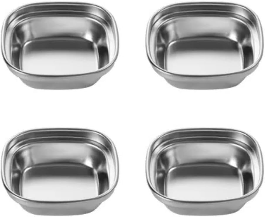 Paslanmaz Çelik Metal Gümüş Renk Barbekü Sos Tabağı, 8x8x2,5 cm, 4 Adet Set