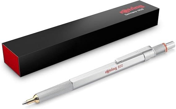 rOtring 800 Premium Ballpoint Pen - Silver Metal Barrel - Black Ink - Smooth Twist Action - Refillable - Gift Boxed