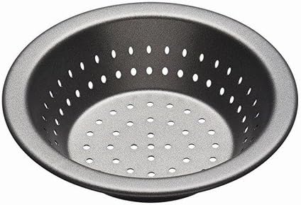 MasterClass KCMCCB73 Crusty Bake 10 cm Perforated Pie Dish with PFOA Non Stick, Robust 1 mm Carbon Steel, 4 Inch Round Individual Tin, Black