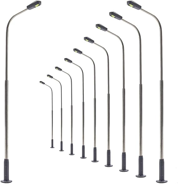 LQS07 10pcs Model Railway Train Lamp Post 7cm or 2.76inch Street Bright White Lights HO TT Scale LEDs New