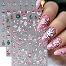 Christmas Nail Art Stickers 5D Embossed Pink Christmas Tree Self-Adhesive Nail Decals Snowflake Santa Claus Elk Bow-Tie Nail Design Supplies Xmas Holiday Cute Stickers for Women Girl Manicure DIY 3PCS