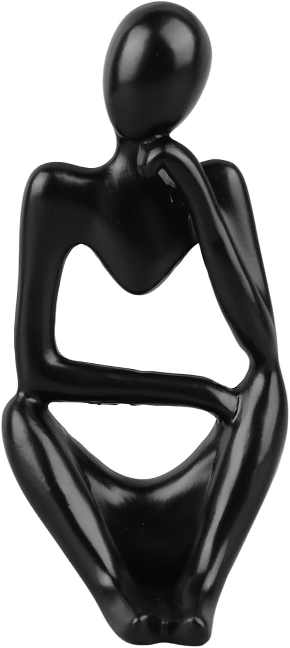 Abstract Resin Thinker Statue Decoration Figure for Living Room Office Book Shelf (Black Left)