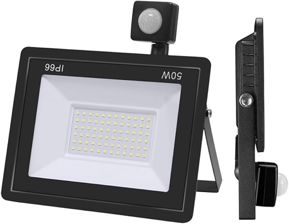 Motion Sensor LED Flood Light, Floodlights with PIR Sensor, IP66 Waterproof Motion Sensor Outdoor Wall Light for Garden, Backyard, Garage (White, 50W) [Energy Class F]
