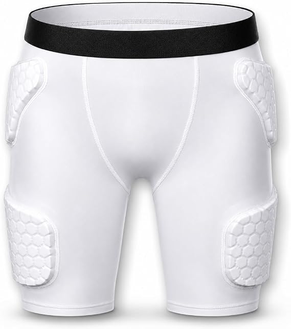 Youth Football Girdle with 5-Pad Protection, Kids Lightweight Padded Compression Shorts with Hip Butt Tailbone Thigh Pads for Training and Games, White