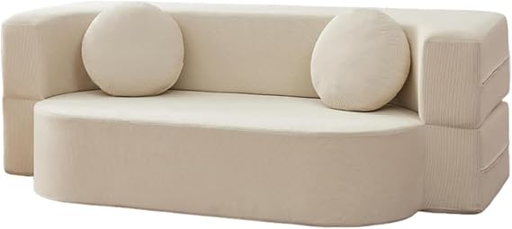 Convertible Sleeper Sofa Bed,Floor Folding Mattress Couch,Convertible Chair With Pillow Foldable Back Support,Boneless Modular Loveseat,For Living Room Bedroom(180cm,Off-white)