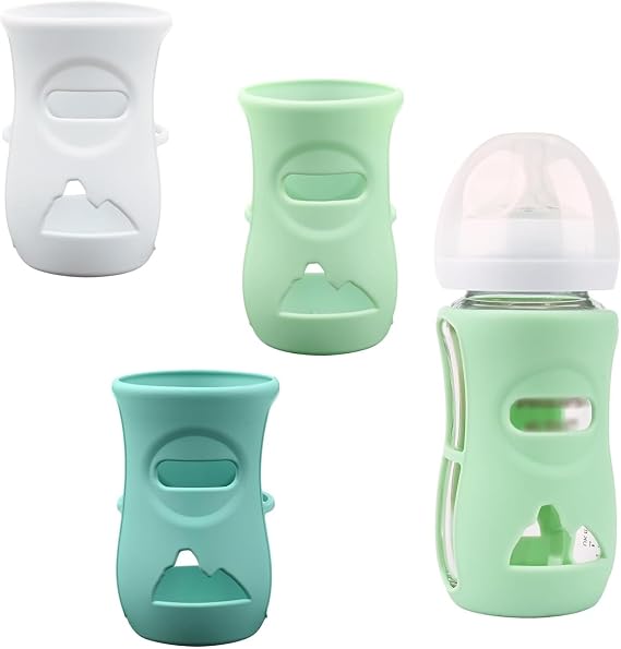 3 Pack Silicone Protective Sleeves for Philips Avent Glass Bottle 240 ml, Anti Breakage Baby Bottle Holder, Dishwasher Safe,BPA Free (White/Blue/Green)