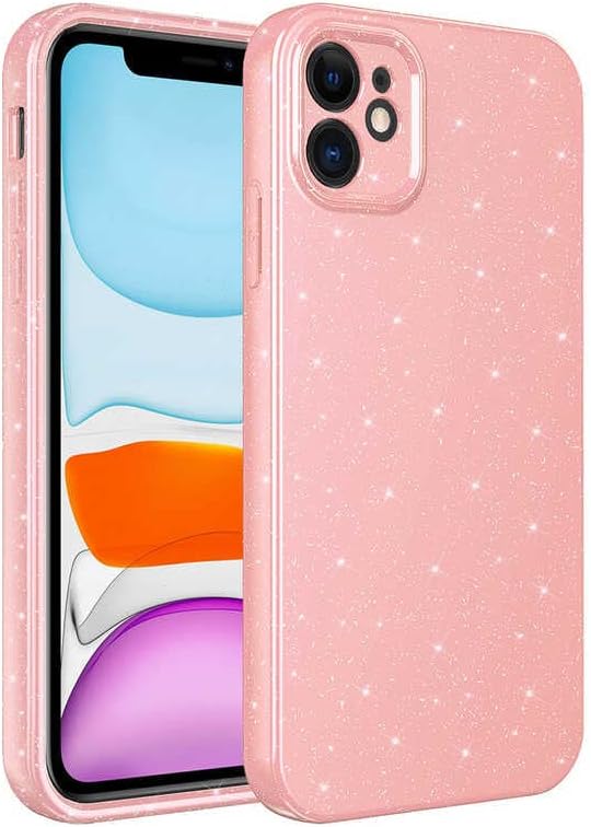Coverzone Apple iPhone 11 ile uyumlu Z-Jelly Kılıf Kamera Korumalı Simli Işılıtılı Renkli Parlak Silikon Kapak-Açık Pembe