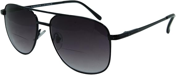 In Style Eyes Just Chillin' Aviator Bifocal Sunglasses - Classic Wired Metal Frame Reading Sunglasses - Gradient Tint Lens - Black - 3.75x