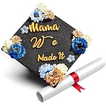 GRADWYSE Once Upon A Time Handmade Graduation Cap Topper Gift For Her Graduation Gift Graduation Cap Decorations with LED Head Wreath, Mama we made it (Black)