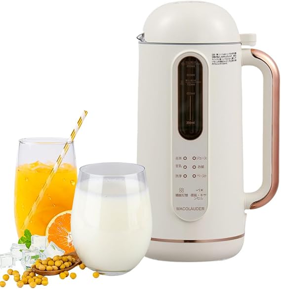 Macolauder Fully Automatic Soy Milk Maker, Japanese Version, 23.7 fl oz 700 ml Heat/30.4 fl oz 900 ml Cold Juice Machine, Soup Machine | 4～5人用, 304ステンレス, 乾燥豆対応, 濾過不要, 花茶・ジュース・豆乳・お粥・洗浄・米ペースト機能, 全自動, 小型, 家庭用・事務室