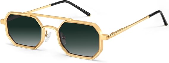 Dollger Narrow Geometric Sunglasses for Men Small Octagon Square Metal Frame Shades Y2K Steampunk Stylish with UV Protection