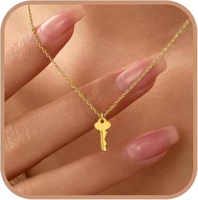925 Sterling Silver Minimalist Key Necklace for Women Men