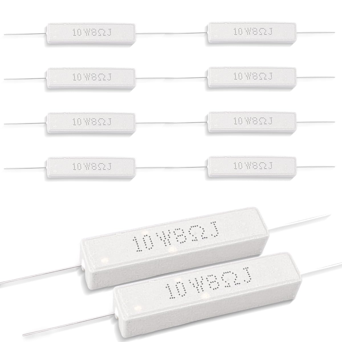 10 Pcs 10W 5% Tolerance 8 ohm Ceramic Cement Resistor For DIY Project and Experiments