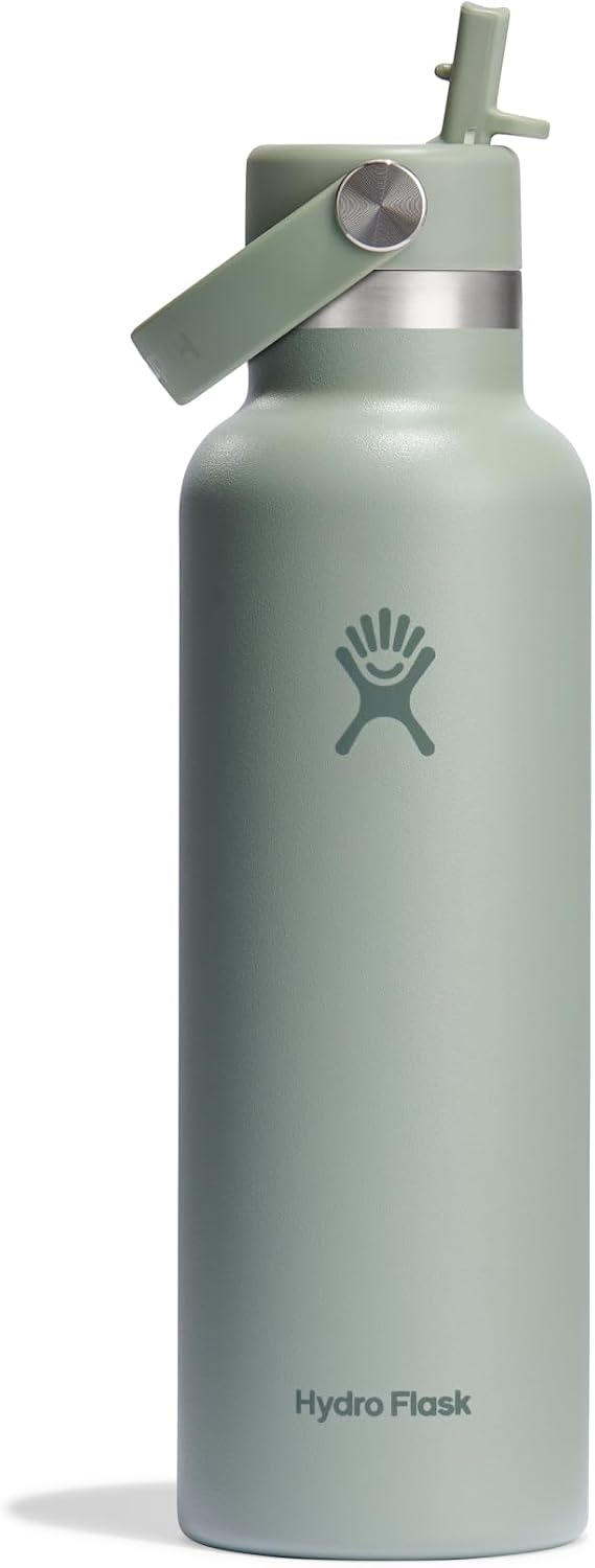 HYDRO FLASK - Standard Mouth Water Bottle 621 ml (21 oz) - Vacuum Insulated Stainless Steel Water Bottle with Flex Straw Cap - Agave