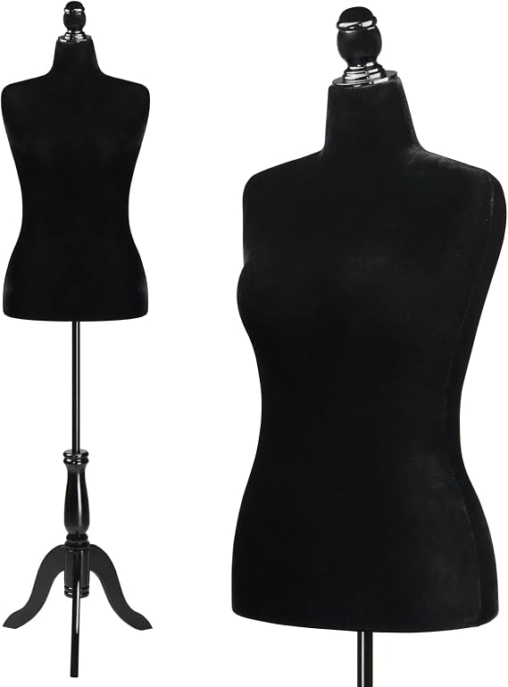 Bonnlo Female Dress Form Size 10-12, Adjustable Height Torso Body with Upgraded Tripod Stand, Medium Size Mannequin for Sewing and Display (10-12, Black)