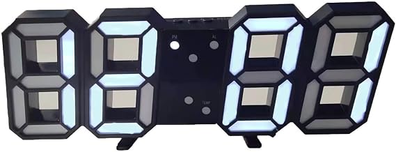 3D LED Digital Wall Clock, Desk Alarm Clock LED Night Light for Bedroom Living Room Kitchen Decor (Black)