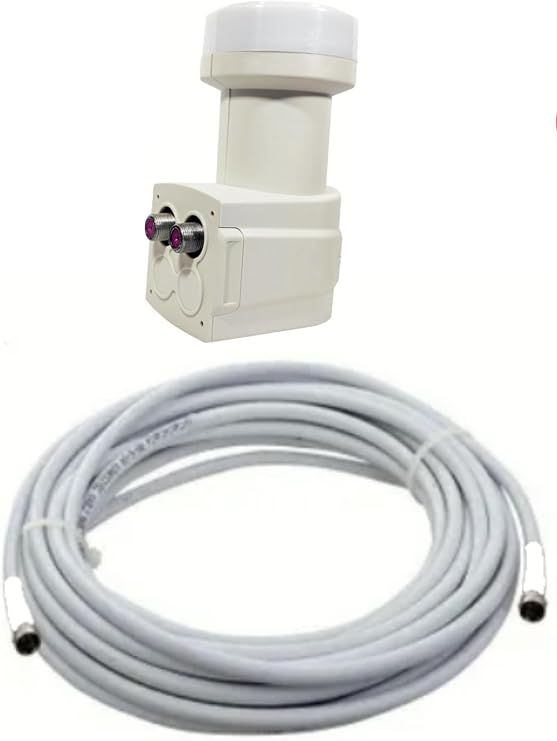 Full Ultra HD 3D 4K Uyumlu Yağmur Korumalı İkili Twin 2 li Çanak Uydu Lnb +10 Metre F Konnektör Takılı Hazır Uydu Kablosu