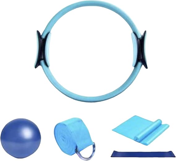 Pilates Ring, 15" Durable 5 Pack Pilates Circle with Yoga Strap,Padded Handles Magic Circle,Mini Ball,Resistance Bands,Pilates Circle Equipment for Workouts,Home Exercise,Fitness,Body Toning