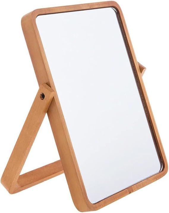 Mokoze Wood Desk Mirror, Adjustable Tabletop Vanity Mirror, 10.55" x 7.87"