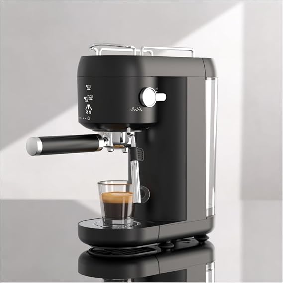 Italian Semi-Automatic Espresso Machine, Coffee Grinder, Semi-Automatic Espresso Machine, American Standard 110V Household Small Stainless Steel Easy Care with Milk Frothing Function Black