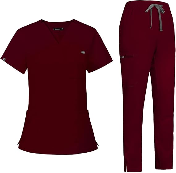VIAOLI Scrubs for Women Set, V-Neck Top and 8 Pocket Drawstring Scrub Pant - Women Scrub Set Uniform Clearance