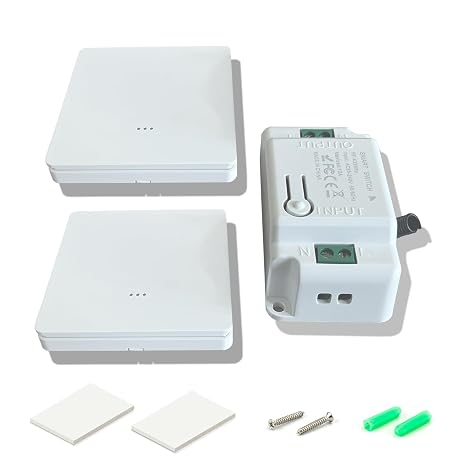 Wireless Switch Kit, 2-Way Push Button Switch, RF433MHz Remote Control, 2*1Gang Switches 1 Receiver, Automatic with Manual Override