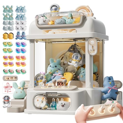 Remote Control Claw Machine for Kids, Mini Vending Machines Candy Grabber Prize Dispenser Toys for Girls, Arcade Game Machine with Light Sounds, Birthday Gifts Toys Age 3 Years White