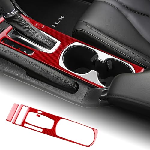 AIRSPEED for Acura ILX 2013-2022 Center Console Gear Shift Cup Holder Frame Panel Cover Carbon Fiber Interior Trim Accessories, Red