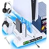 PS5SlimPro Stand and Cooling Station with LED Controller Charging Station for PlayStation 5 Console, Controller Charger, Cooling Stand, PS5SlimPro Accessories Kit with 3 Level Cooler Fan