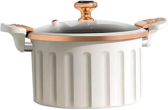 Micro Pressure Cooker Fast Cooking Cookware,Enamel Lining Pressure Cooker Non-Stick Push Pull Lock Pressure Pot with Lid Silicone Seal Spill-Proof Valve Pressure PotWhite,5l