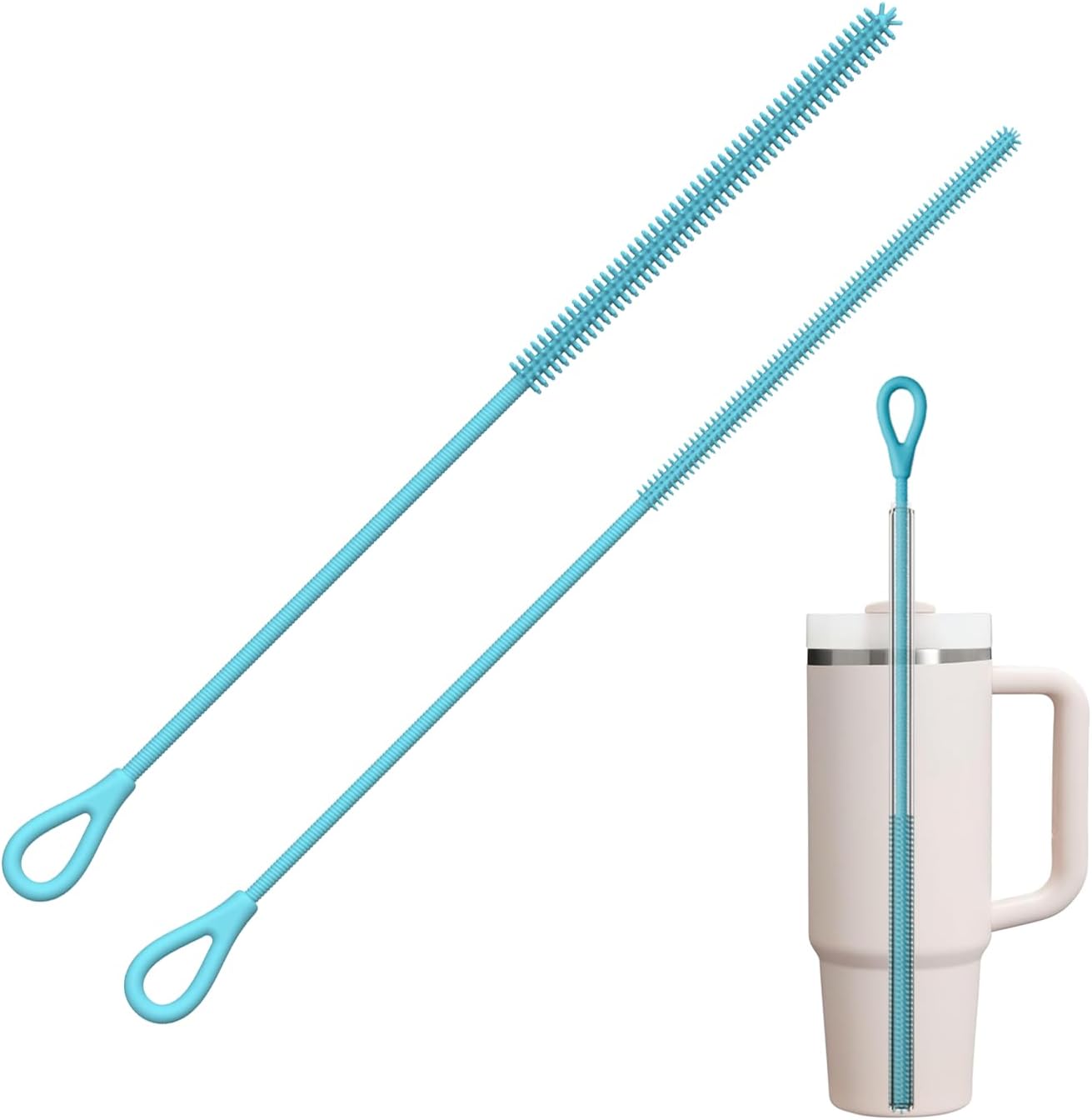 Silicone Straw Cleaner Brush, 2Pcs Reusable Straw Brush for Straws, Non-slip Handle Soft and Bendable, 6mm+9mm, Blue