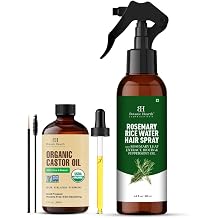 Botanic Hearth Castor Hair Oil 2 fl oz + Rosemary Water Spray 6.8 fl oz Hair & Scalp Care Combo Lightweight Styling Oil with Hydrating Scalp Mist Sulfate & Paraben Free For All Hair Types
