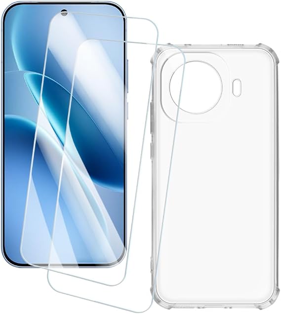 2 Pack Screen Protector + Case Compatible with Vivo iQOO Z11 Turbo 5G (6.59 inch) Case Artistic Cover and Tempered Glass Film Anti-Scratch (Clear)