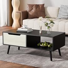 Cozy Castle Modern Coffee Table, Wooden Cocktail Table with Storage, Minimalist Hallway Table, Mid Century Modern Coffee Table for Living Room Apartment Reception, White