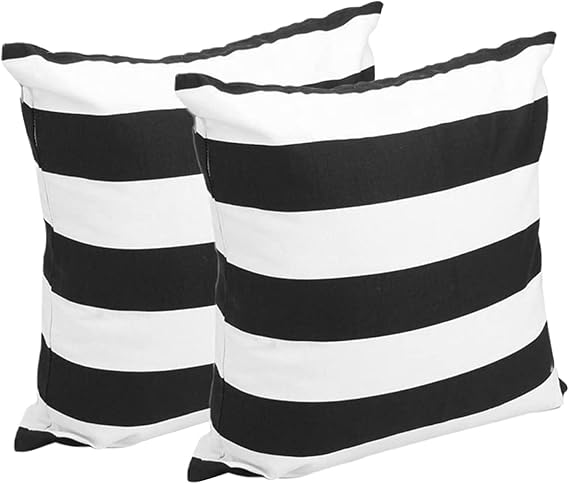Set of 2 Pillow Cases Soft Velvet Black and White Stripe Pattern