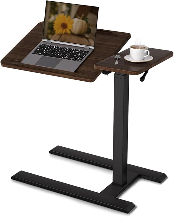 SIHOO D01 Medical Adjustable Tilt Overbed Bedside Table with Wheels Pneumatic Mobile Standing Laptop Desk Rolling Computer Cart Movable Bed Hospital Home Use(Black)